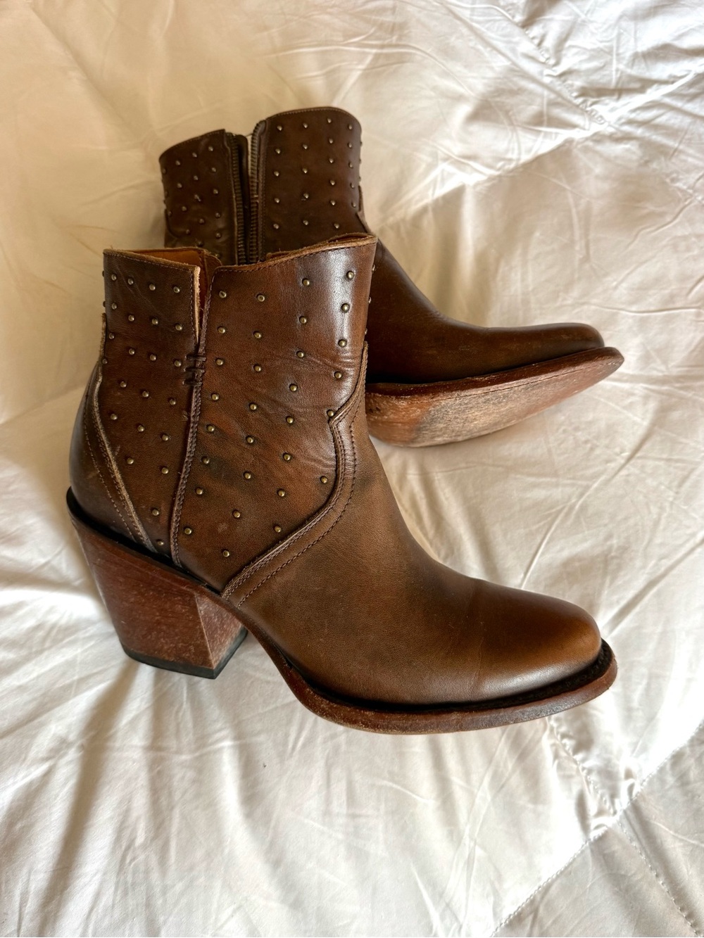 Lucchese Brown Studded Leather Ankle Booties